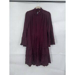 Max Studio Tiered Peasant Prairie Dress Women XS Burgundy Cottage Victorian Boho